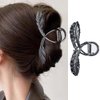 Feather Metal Black Hair Clip Claw Clips 1 Pack Elegant Design Claw Clips for Thick Thin Hair Alloy Feather Hair Jaw Clips No-Slips Shark Hair Clamp Clip Ponytail Holder Hair Accessories for Women