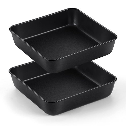 TeamFar 8 Inch Cake Pan, Square Brownie Baking Pan with Stainless Steel Core & Non Stick Coating, for Baking Roasting Storing Food, Healthy, Oven Safe & Anti-melt, Easy to Release & Clean – Set of 2