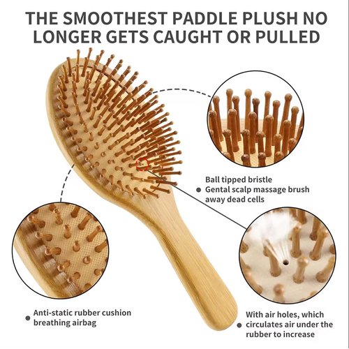 Generic Natural Bamboo Hair Brush, Wooden Brush For Detangling and Massaging., Beige