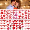 84 Pcs Valentines Temporary Tattoo Stickers Red Lips Heart Love Rose Fake Tattoo Stickers Valentines Day Party Supplies Women Girls man Face Stickers Themed Decorations (10 Sheets)