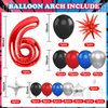 Spider 6th Birthday Party Supplies, Spider Balloon Garland Arch Kit, Include 40 Inch Red Number 6 Balloon, Star Foil Balloon, Blue Black Red Silver Balloons for Boys Superhero 6th Birthday Decorations