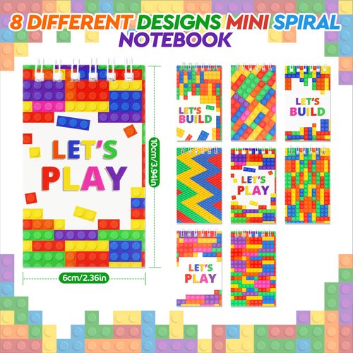 BOIKOKY 148Pcs Building Block Party Favors Set - 24 Block-Themed Notebooks, 24 Decorative Pens, 100 Stickers for Kids Building-Themed Birthday Party Classroom Prizes Supplies
