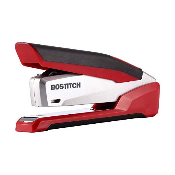 Bostitch, 1117, InPower Spring-Powered Premium Desktop Stapler, 28-Sheet Capacity, Red/Silver