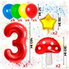 3 Balloon Number Red Blue Green Yellow Balloon Cartoon Mushroom Decorations Star Balloons for Birthday, Carnival, Party Activities, Cartoon Video Game Theme Party Supplies