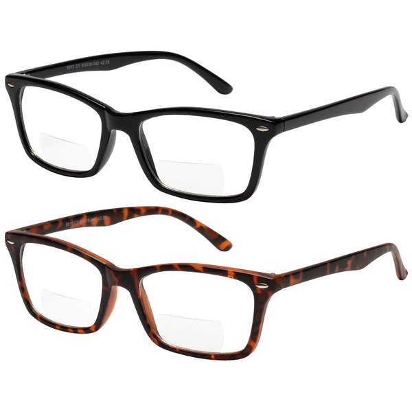 Yogo Vision Bifocal Reading Glasses 2 Pack Fashion Comfort Quality Bifocal Readers for Men and Women +1.75