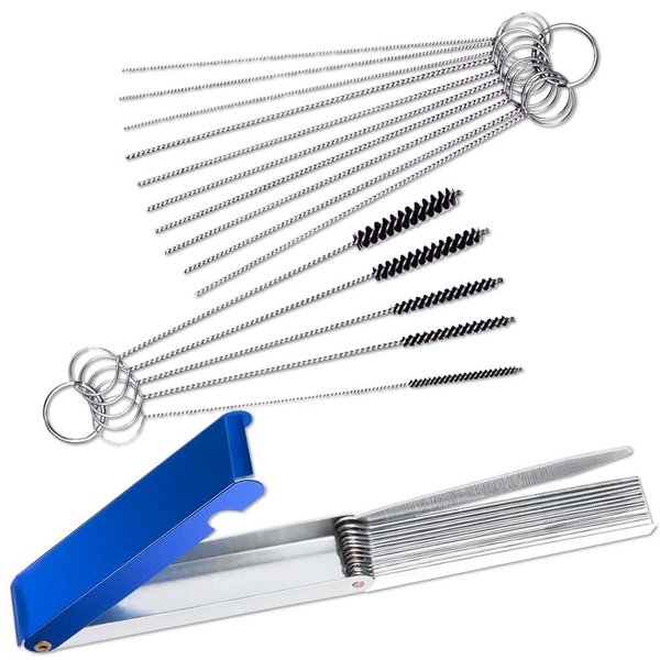 FineGood Carburetors Carbon Dirt Jet Remove Cleaner, 13 Cleaning Wires Set + 10 Cleaning Needles + 5 Nylon Brushes Tool Kit for Motorcycle ATV Moped Welder Carb
