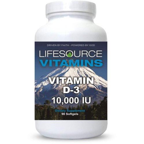 LifeSource Vitamins Vitamin D-3-250 mcg - 10,000 IU - 90 Softgels - High Potency