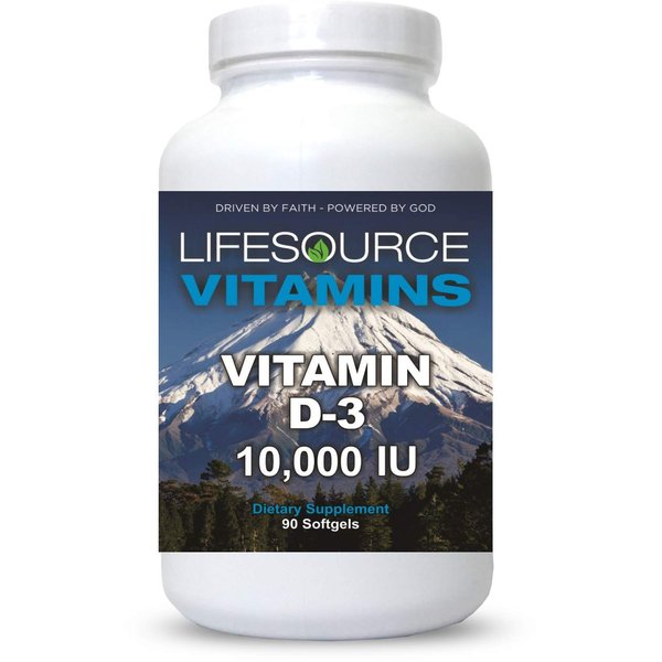 LifeSource Vitamins Vitamin D-3-250 mcg - 10,000 IU - 90 Softgels - High Potency