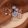 Bridal Hair Combs, 5PCS Wedding Hair Comb Set Crystal Flower Hair Clips Bride Bridesmaid Hair Sides Comb Rhinestone Barrettes, Pearl Flower Hair Pins Hair Accessories for Women Girls (Light Blue)