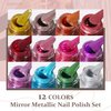 DouborQ Metallic Chrome Nail Polish Set-12 Colors Mirror Glitter Nail Polish 10ml Holographic Gold Silver Red pink Purple Nail Polish Quick-Dry for Fingernail Fingernail Nail Polish Manicure Art