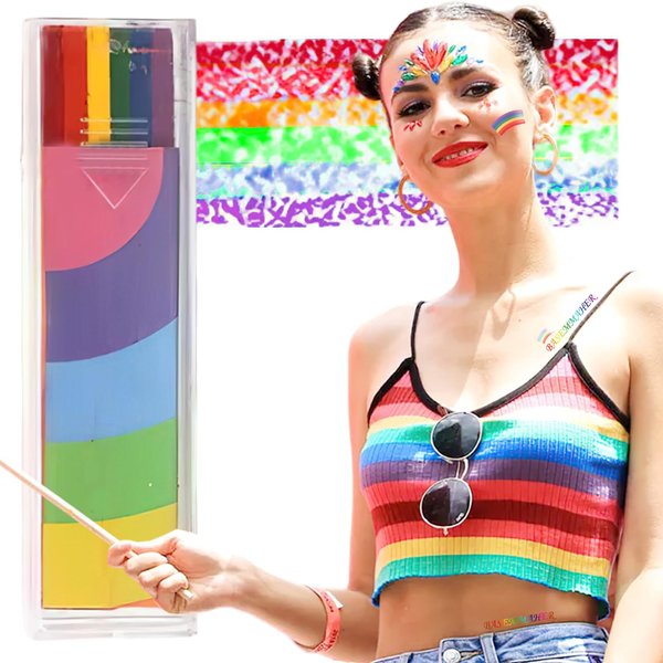 BASEMMAHER Rainbow Face Body Paint LGBT Gay Pride Flag Washable Color Painting Stick Rainbow Flag Paint Stick Makeup Neon Rainbow Body Makers for Marches Events Halloween Cosplay Festival Party