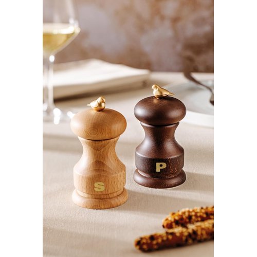 Bisetti Bird Salt Mill Natural Beechwood Finish With Adjustable Grinder, 11 cm / 4.33 Inch