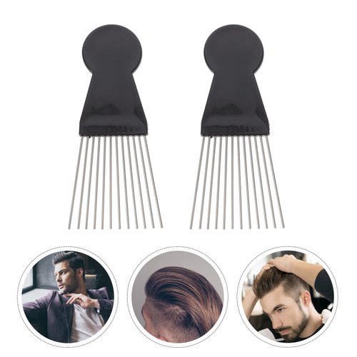 KALLORY Detangling Comb 2pcs for Braid Tools Metal Afro Black Women Men Lift Styling Wig Salon and Combs Detangle African Comb Hair Barber Hairdressing Pick Male Picks Home American Afro Pick