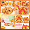 Newtay 125 Pcs Fire Party Supplies Include 50 9 and 7 Inches Paper Fire Plates 50 Disposable Flame Cocktail Napkins 25 Red Plastic Forks for Firefighter Fireman Party Tableware Supplies Decoration