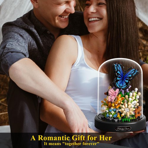 OLTLYUNH Flower Bouquet Building Set for Adult,Mini Plant Bonsai Tree Friend Set,Botanical Collection Gift for Kids,Home Decor Building Block, New Year Birthday Gift for Women Boys Girls(Butterfly)