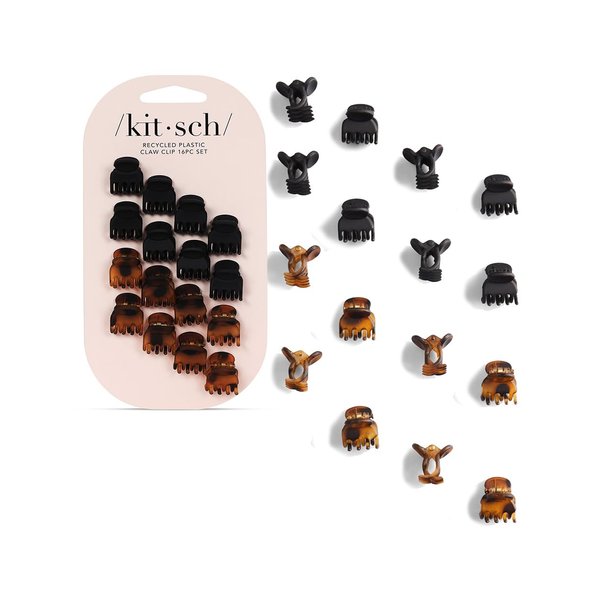 Kitsch Hair Clips for Women - Recycled Plastic Small Claw Clips & Mini Clips for Hair, 16 pcs (Tortoise & Black, Small, Suitable for Thin and Medium Thick Hair)