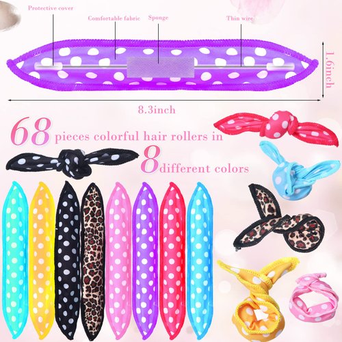 64 Pieces Heatless Sponge Sleep Soft Overnight Hair Curlers Foam Pillow Curlers DIY Night Hair Rollers for Kids Girls Flexible Hair Curling Supplies, Polka Dot, Leopard