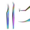 EMEDA 2pcs Eyelash Tweezers, Straight and Curved Volume Tweezers Eyelash Extensions, Fiber Tip Tweezers for Lash Extensions, Stainless Steel Lash Tweezers for Lash Artist and Beginners