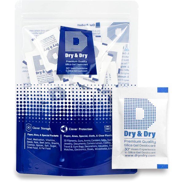 Dry & Dry 2 Gram [100 Packets] Silica Gel Packets Desiccants, Silica Packets - Rechargeable Silica Gel Packs, Silica Gel Packets, Desiccants Packets, Silica Gel