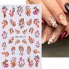 6 Sheets Autumn Nail Decals Fallen Leaves Flower Nail Art Stickers 3D Self-Adhesive Fall Maple Leaf Nail Stickers with Nail Tweezers Heart Floral Nail Decoration for Women Girls Manicure Nail Supplies