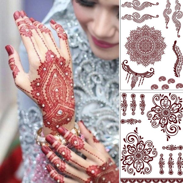 EOQPDECD 10 Sheets Temporary Tattoo Stickers Exquisite Totem Indian Lace Mandala Flower Pattern Waterproof Brown Tattoo Wedding Party Festival Tattoos Decorations Face Body Tattoo Supplies, Small