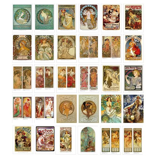 HOSTEESSCHOICE Beautiful Art Postcards set of 30 Post card of Alphonse Mucha variety pack Famous Painting Scenery,4 x 6 Inches