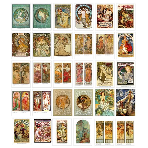 HOSTEESSCHOICE Beautiful Art Postcards set of 30 Post card of Alphonse Mucha variety pack Famous Painting Scenery,4 x 6 Inches