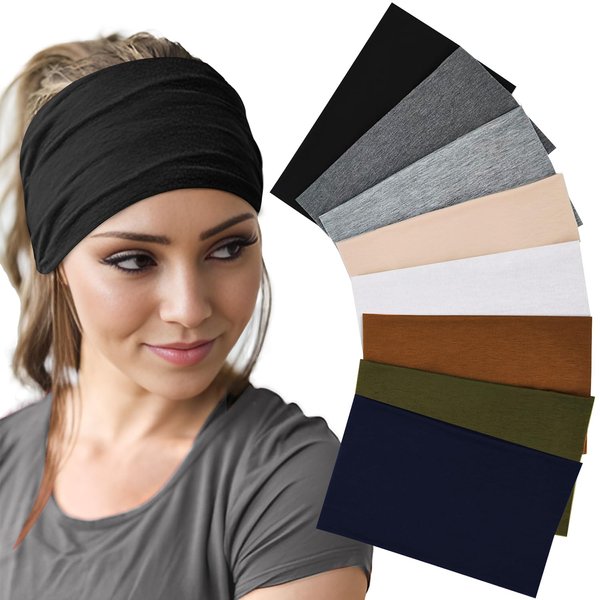 Gowpug Wide Headbands for Women Stretchy Head Bands for Women’s Hair Non Slip Workout Headband 8 Pack Soft Thick Headbands for Girls Sweat Headbands for Yoga Sports Hair Accessory