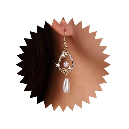 Sttiafay Vintage Crystal Pearl Drop Earrings Teardrop Pearl Earrings Gold Long Tassel Pearl Earrings Cz Pearl Teardrop Bridal Earrings Jewelry for Women and Girls