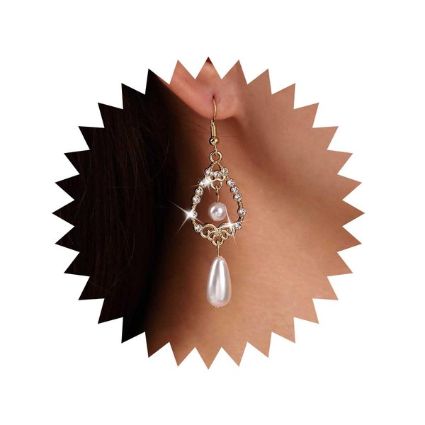 Sttiafay Vintage Crystal Pearl Drop Earrings Teardrop Pearl Earrings Gold Long Tassel Pearl Earrings Cz Pearl Teardrop Bridal Earrings Jewelry for Women and Girls