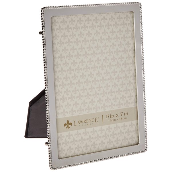 Lawrence Frames Metal Picture Frame with Delicate Outer Border of Beads, Silver, 5x7