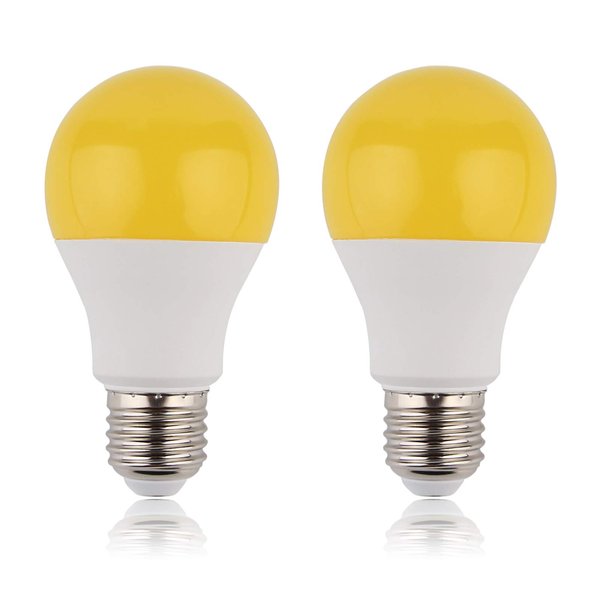 GREENIC 60 Watt Yellow Light Bulbs 2-Pack 120V E26 Base Led Bulb A19 800Lm 2200k Porch Light for Outdoor Indoor Bedroom Yard