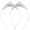 2PCS Crystal Tiara Heart Rhinestone Princess Crown Birthday Headpiece Cute Bling Hair Band Party Decorations Headband Accessories for Women Girls Kids Festival Wedding Bridal