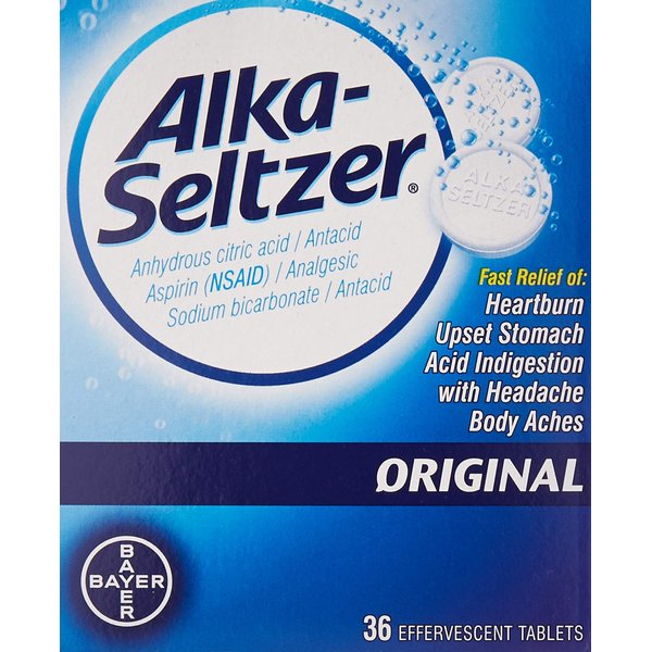 Alka-Seltzer Original Effervescent Tablets, 36 Count (Pack of 2)