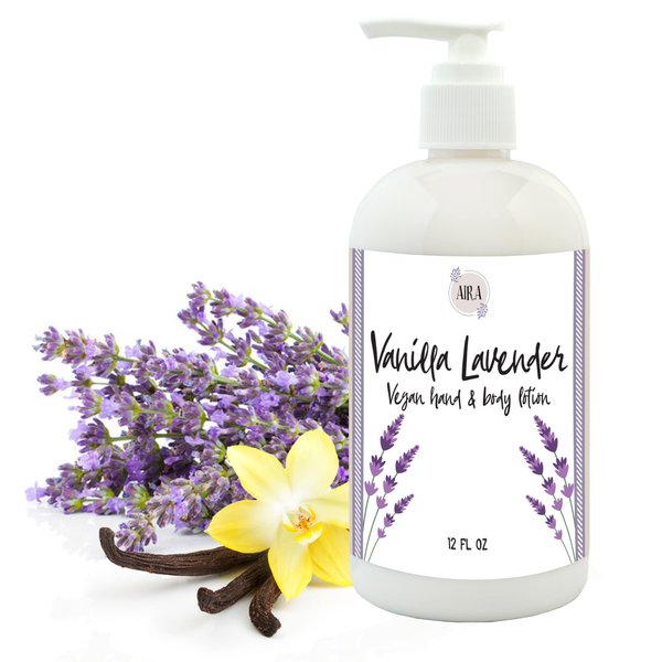 Aira All Natural Moisturizing Hand Lotion - Vegan Hand Lotion for Men and Women - Luxury Skincare for Bathroom - Lotion for Sensitive Skin - Vanilla Lavender Scent - 12 Ounce Bottle