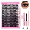 FADLASH Lash Extension DIY Kit Lash Clusters D Curl Cluster Lashes with Lash Bond and Seal Cluster Lashes Glue Remover Lash Tweezers for DIY Eyelash Extension at Home（Kit 50D-0.07D-12-18MIX）