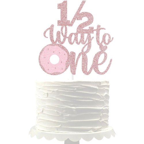 Doughnut 1/2 Way to One Cake Topper half birthday decoration baby boys girls 6 month birthday party supplies