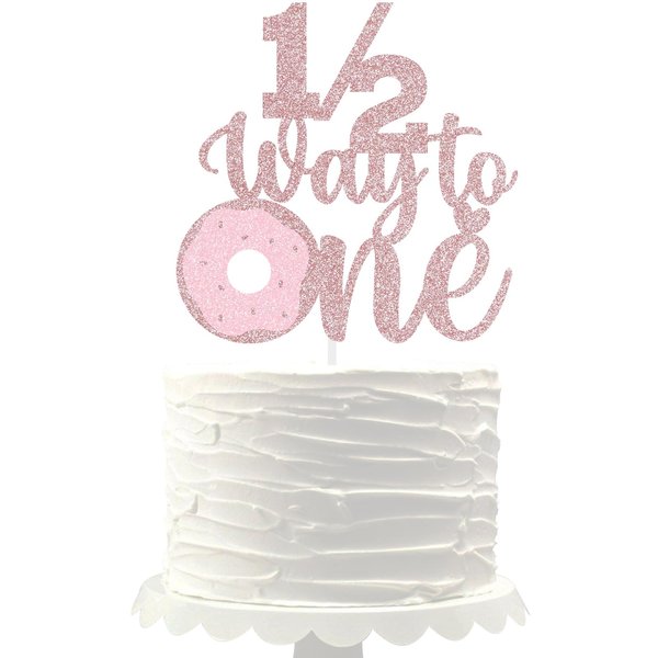 Doughnut 1/2 Way to One Cake Topper half birthday decoration baby boys girls 6 month birthday party supplies