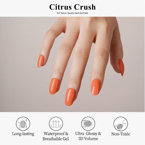 Drizzle Semi Cured Gel Nail Strips,Real Nail Polish Art Stickers (UV/LED Light Required),Glossy,Glitter,Solid Color, Full Nail Wraps Long Lasting Waterproof,Nail Strips Decal for Women (Citrus Crush)