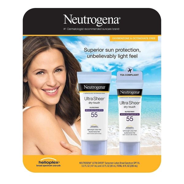 Neutrogena Ultra Sheer Spf 55 Sunscreen Light Weight Clean Feel 5.0 Fl Oz +3.0 Fl Oz Net Wt 8 Fl Oz,, ()