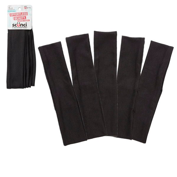 Scunci by Conair Headbands for Women, Girls and Men, Headband for Running, Makeup or Skincare in Black, 5 Pack