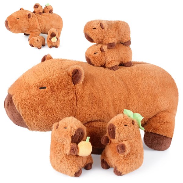 SuzziPals 5-in-1 Capybara Stuffed Animals with Babies Inside, 5PC Set Capybara Plush with Mommy & 4 Babies, Capybara Plushies, Cute 3 to 8 Year Old Girl Gifts, Imaginative Play Plush Toys (Capybara)