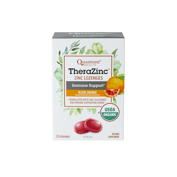 Quantum Health TheraZinc USDA Organic Zinc Lozenges|Blood Orange|Immune Support Formulated with Zinc Gluconate|Fast Relief|No Aftertaste|25 Count