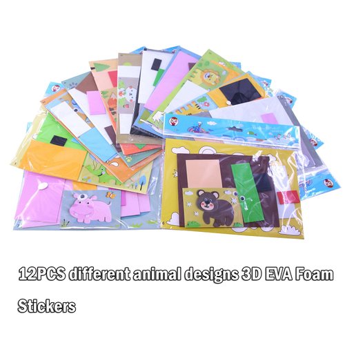 Lovyan 3D EVA Foam Stickers for Toddlers 12PCS Sticky Foam DIY Craft Preschool Art Class Drawing Sticker Puzzle Art Kit for Kids Boys Girls (Animals)