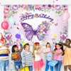 Butterfly Happy Birthday Backdrop, Purple Butterfly Decorations Banner for Women, Happy birthday banner for Baby Shower Fairy Birthday Decorations, Spring Butterfly Birthday Party Supplies