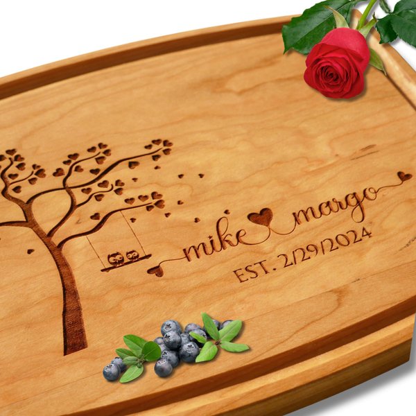 Handmade in USA - Wood Personalized Cutting Board - Unique Wedding Gift Idea for Couples, Anniversary, Christmas, Bridal Shower, Housewarming - Many Sizes & Styles - Custom Charcuterie & Cheese Board