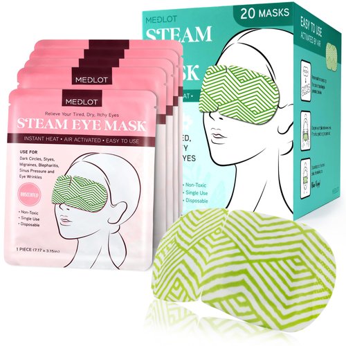 MEDLOT Steam Eye Masks, 20 Packs Heated Eye Mask for Dry Eyes, Puffy Eyes, Dark Circles, Disposable Moist Warm Eye Mask for Sleeping, Relief Eye Fatigue Hot Sleep Eye Mask, Unscented