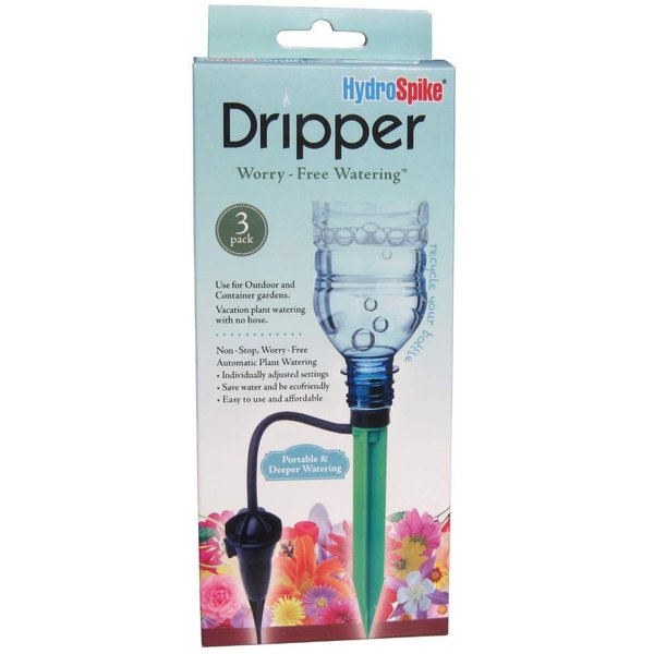 HydroSpike Dripper (3-Pack) Worry-Free Adjustable Drip Flow Watering Kit - Outdoor & Indoor, Irrigation Stakes for Plants Garden Pots & Containers, Uses Bottle, No Hose Devices Waterer System