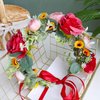 Vivivalue Women Floral Crown Flower Garland Headband Hair Wreath Floral Headpiece Halo Boho with Ribbon Wedding Party Red