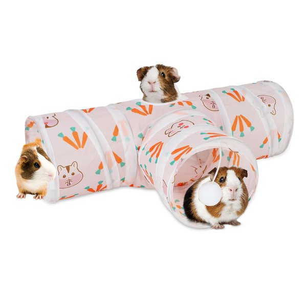 Rypet Guinea Pig Tunnel 3 Way Collapsible Small Pet Tunnels and Tubes with Interactive Ball for Baby Rabbit Ferret Hamster Chinchilla Hedgehog Hiding and Resting-White